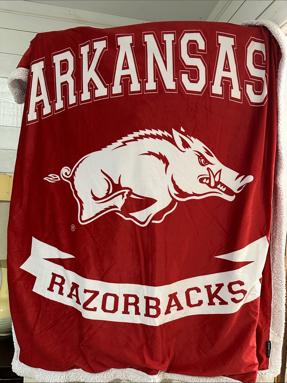 Arkansas Razorbacks Plush Throw Blanket - Red and White